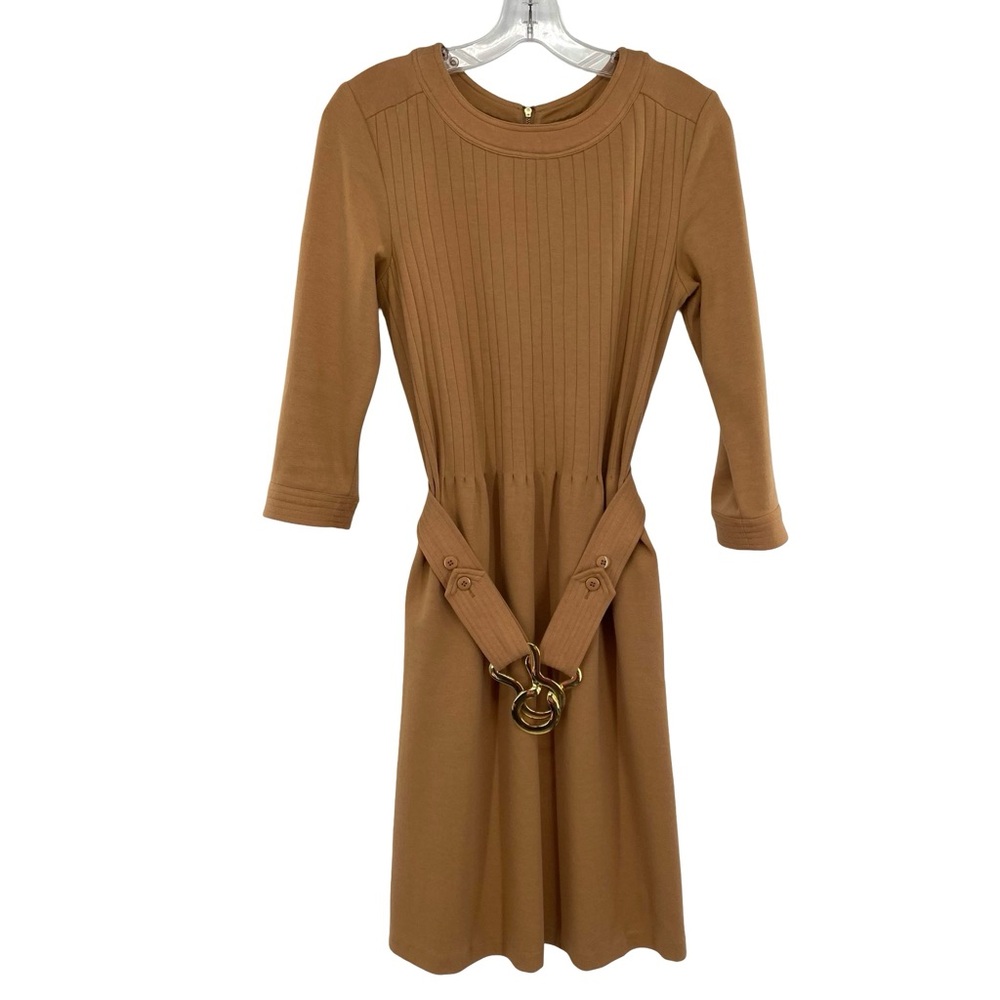 Elizabeth McKay The Pleated Belted Knit Dress Camel Brown